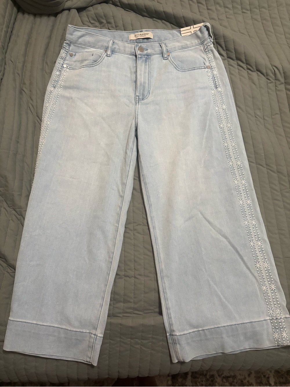 Liverpool Pale Blue Embroidered Wide-Leg Jeans